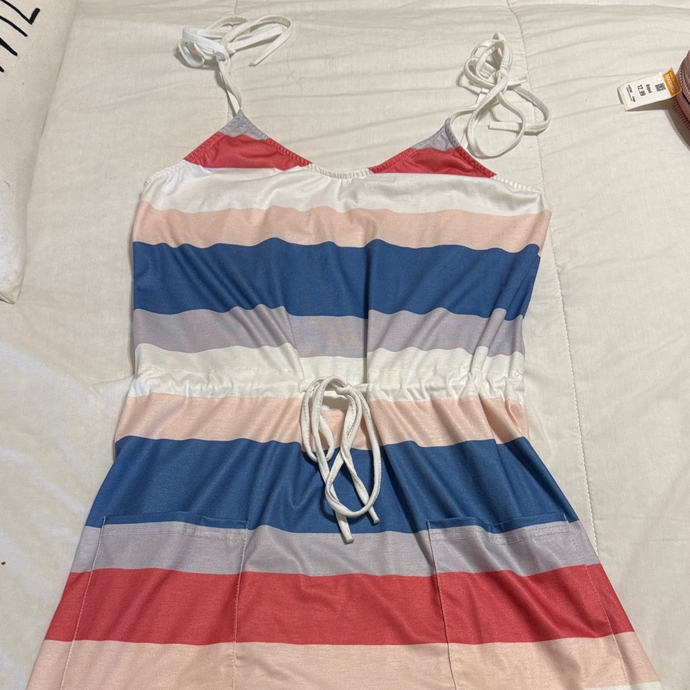 Striped dress in Pink, Blue, gray and White